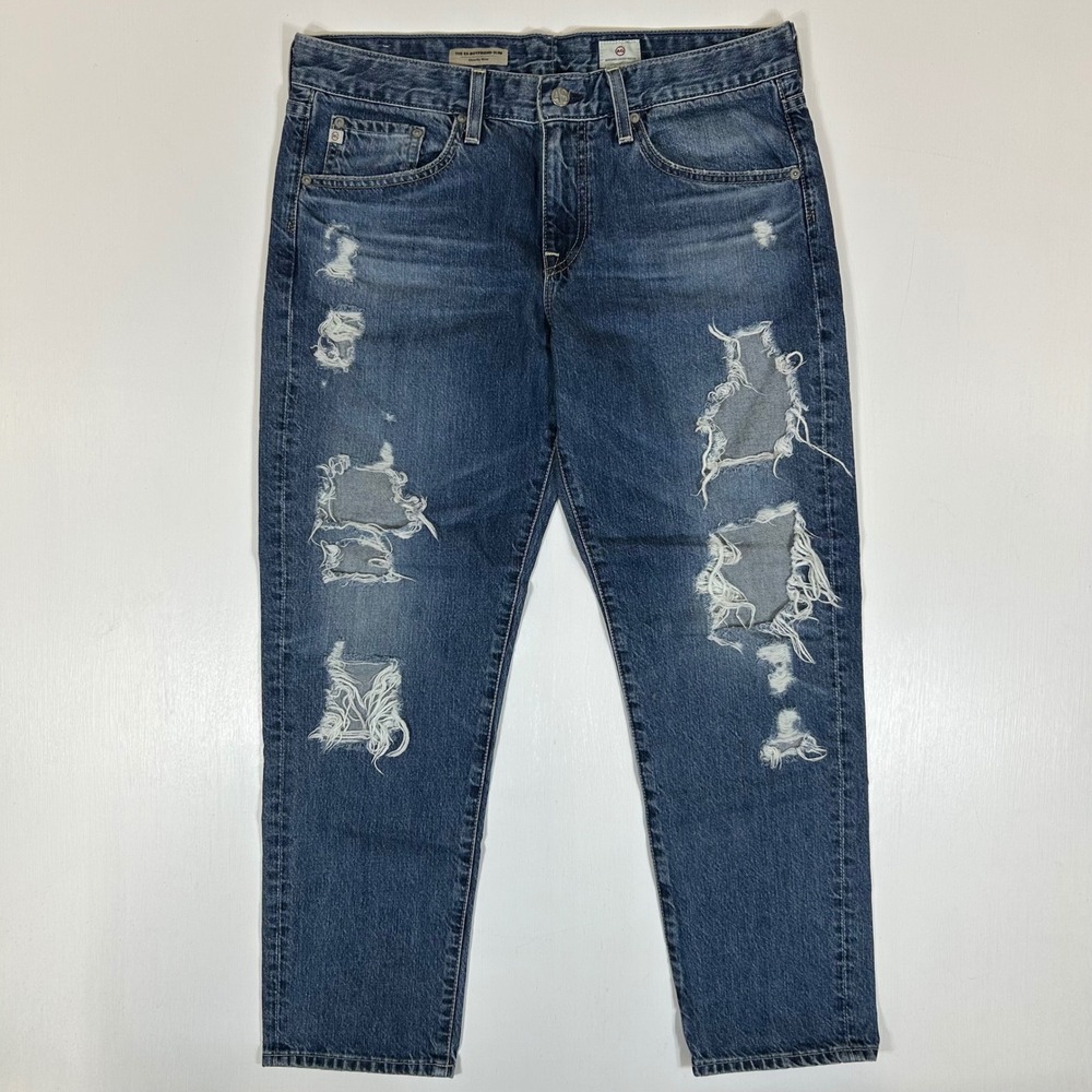 AG Adriano Goldschmied Ex-Boyfriend Slim Distressed Cropped Jeans LGN1575 34R